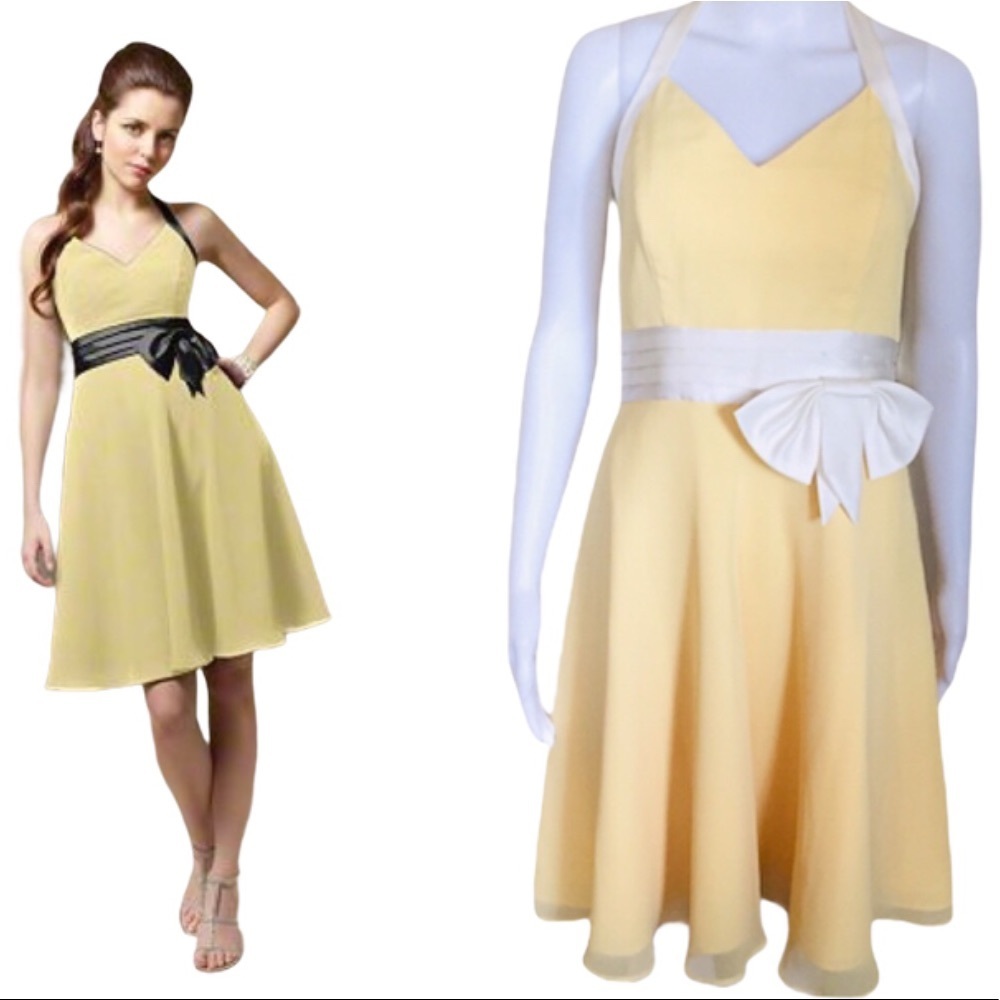 ALFRED ANGELO Rockabilly Halter Neck Cocktail Dress With Bow Corsage Yellow 10